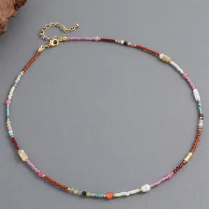 Collier Bohème Multicolore Fait à la Main Perles Avec Pierre Naturelle Perle d'Eau Douce Coquillage Choker Bijoux Ethniques Rétro Femme
