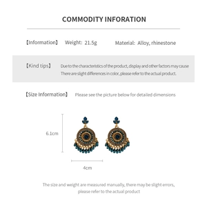 Detailed size specifications for vintage rhinestone flower tassel earrings in alloy