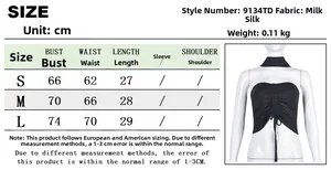 Detailed size chart for the ruched strapless tube top with bust and waist measurements