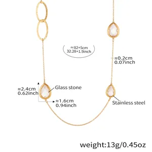 Detailweergave van de glazen druppelhanger ketting met 82+5cm kettinglengte gegevens