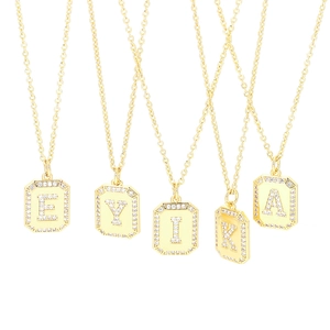 Fashion Copper Zirconia Initial Letter Pendant Necklace For Women Gold Silver Rectangle Frame Alphabet Name Clavicle Chain Jewelry Gift