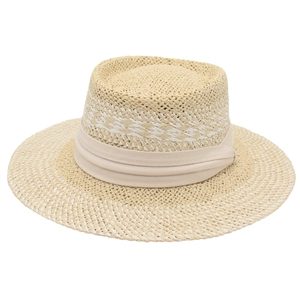 Chapeau de paille pour femme style français avec calotte plate et ruban large chic
