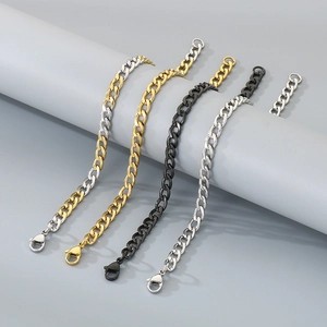 Polished stainless steel Cuban link bracelets in gold, silver, black and two-tone finishes