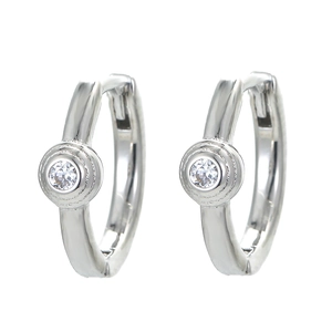 Pair of silver hoop earrings featuring a single round zircon stone in 18K gold plating