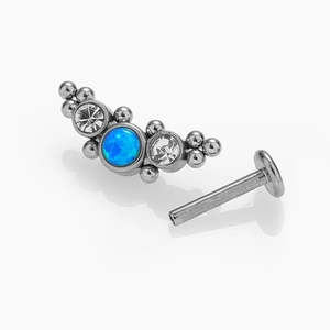 316L stainless steel labret stud with blue opal and clear zircon for cartilage piercing