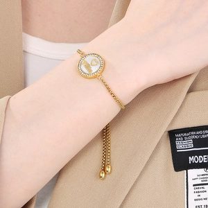 Adjustable gold Mama letter bracelet with sparkling crystals and heart charm for mothers