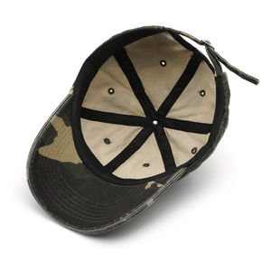 Classic camouflage baseball cap interior view with sweatband and metal adjustable strap