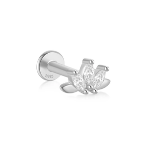 Close-up of S925 sterling silver butterfly stud earring with sparkling cubic zirconia