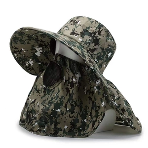 Chapeau de soleil camouflage pour homme avec masque respirant et rabat de nuque