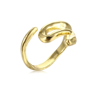 Detailed side view of a gold-toned snake ring with a unique adjustable wrap-around design