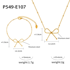 Detailed size specifications for gold titanium steel bow pendant necklace and bracelet set