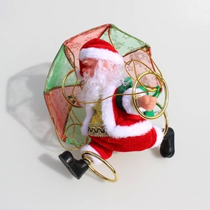 Detail of Santa Claus figure with colorful parachute and golden hoop for holiday decor