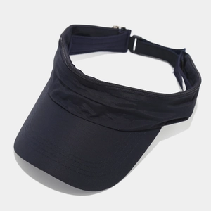 Detail view of black quick-dry sun visor with zipper design and adjustable strap