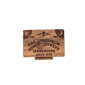 Mini wooden Ouija board drawer decor with heart planchette and engraved alphabet design