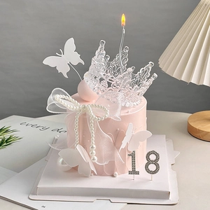 Crystal Crown Cake Topper With Rhinestone Numbers Butterfly Artificial Pearl Bow Ribbon For Birthday Anniversary Party Ornament
