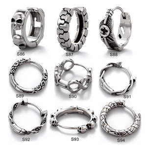Vintage Stainless Steel Hoop Earrings Punk Skull Feather Cross Geometric Ear Clips Men Women Jewelry Accessory