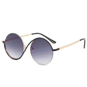 Fashionable round metal semi-rimless anti-blue light glasses with purple gradient lenses