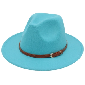 British Style Woolen Fedora Hat with Small Belt Buckle Decor Vintage Wide Brim Jazz Hat for Autumn Winter Photography
