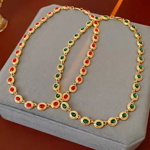 Collier Long Vintage Avec Strass Ovales Chaîne De Pull En Alliage Style Palais Bijoux De Luxe Pour Femmes