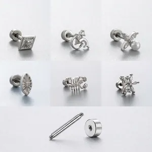 Zircon Titanium Steel Ear Bone Studs Screw Back Piercing Jewelry Elegant Dolphin Scorpion Snowflake Butterfly Artificial Pearl