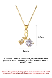 Detail of rose-shaped gold necklace with zircon stones and titanium steel chain dimensions