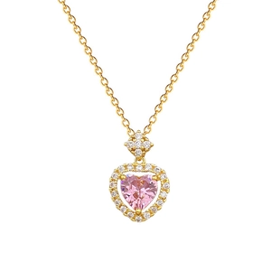 Elegant gold titanium steel necklace featuring a pink heart pendant with sparkling diamonds