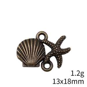 Detail view of antique bronze starfish and shell connectors for DIY jewelry making 13x18mm