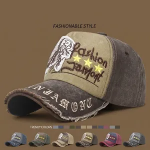 Vintage Distressed Baseball Cap Washed Cotton Patchwork Retro Adjustable Snapback Hat Fashion Embroidery