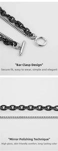 Detail of dual-layer titanium steel bracelet featuring T-bar clasp and mirror polished finish