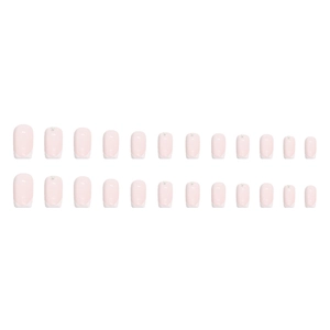 Classic French press-on nails in light pink and white with subtle rhinestone accents