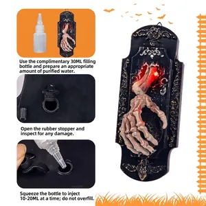 Halloween vintage doorbell with glowing skull hand, sound effects and water spray function