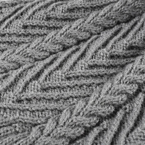 Women's thick grey cable knit beanie with warm fleece texture and jacquard pattern