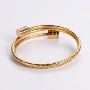 Adjustable 18k gold plated stainless steel layered cable cuff bracelet for men