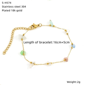 Detailed specs of 18k gold plated stainless steel bracelet with colorful natural stones