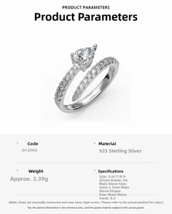 Macro detail of S925 sterling silver ring with 0.5ct pear shaped cubic zirconia