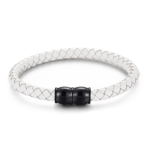 Men Braided Leather Bracelet Stainless Steel Magnetic Clasp Retro Woven Wristband Casual Jewelry Accessory