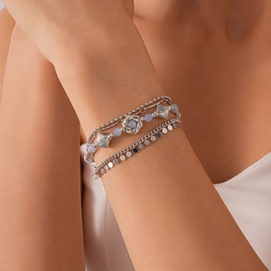 Multi Layer Bracelet Alloy Glass Geometric Light Blue Beads Bohemian Vintage Ethnic Jewelry For Women