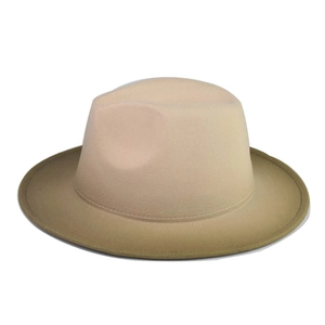 Gradient felt fedora hat for men and women with wide brim in beige and khaki tones