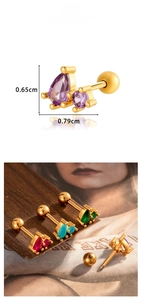 Detailed macro view showing the screw back design and teardrop zircon stud earring measurements