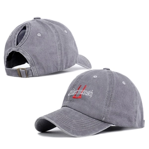 Deep grey washed cotton baseball cap with Ubermensch embroidery and ponytail hole