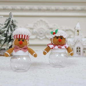 Gingerbread man chef candy jars set with plush hats for Christmas festive decoration