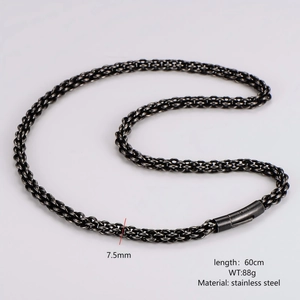 7.5mm wide stainless steel twisted chain necklace for men shown in an S-shape layout