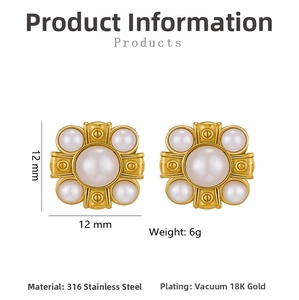 Détail des boucles d'oreilles perle 12mm en acier inoxydable 316 plaqué or 18 carats