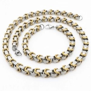 Byzantine Chain Necklace And Bracelet Stainless Steel Greek Key Pattern Hip Hop Punk Jewelry For Men