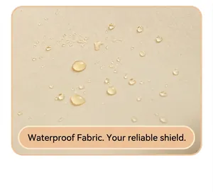 Macro detail of beige travel passport holder with waterproof fabric and water droplets
