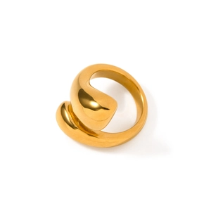 Polished gold stainless steel wrap ring with a thick minimalist teardrop design