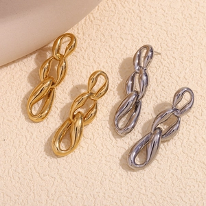 Irregular Chain Link Earrings 18K Gold Plated Stainless Steel Triple Ring Drop Earrings For Women Minimalist Fashion Jewelry Mirror Polish