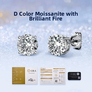 Macro shot of D color moissanite stud earrings in S925 silver with GRA certificate