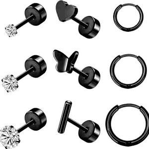 Stainless Steel Piercing Earring Set Heart Butterfly Lightning Bolt Stud Earrings Hoop Earrings Punk Fashion Jewelry For Women Men