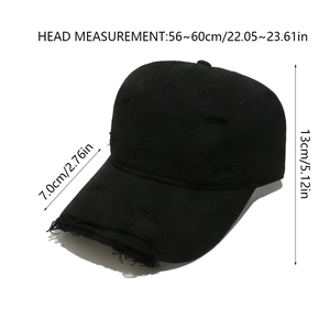 Detailed size chart for vintage distressed baseball cap with head circumference measurements